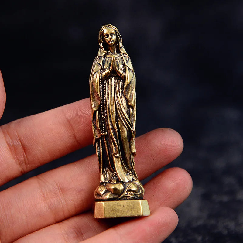 Brass Virgin Mary Figurine — Vintage Religious Collectible