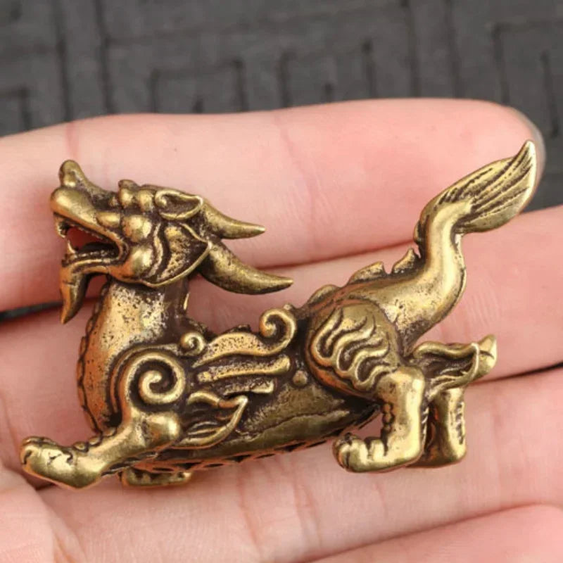 2pcs/Pair Copper Chinese Mythological Animals Home Decoration Dragon Head Oxtail Horseshoe Moose Deer Body Brass Decor Ornaments