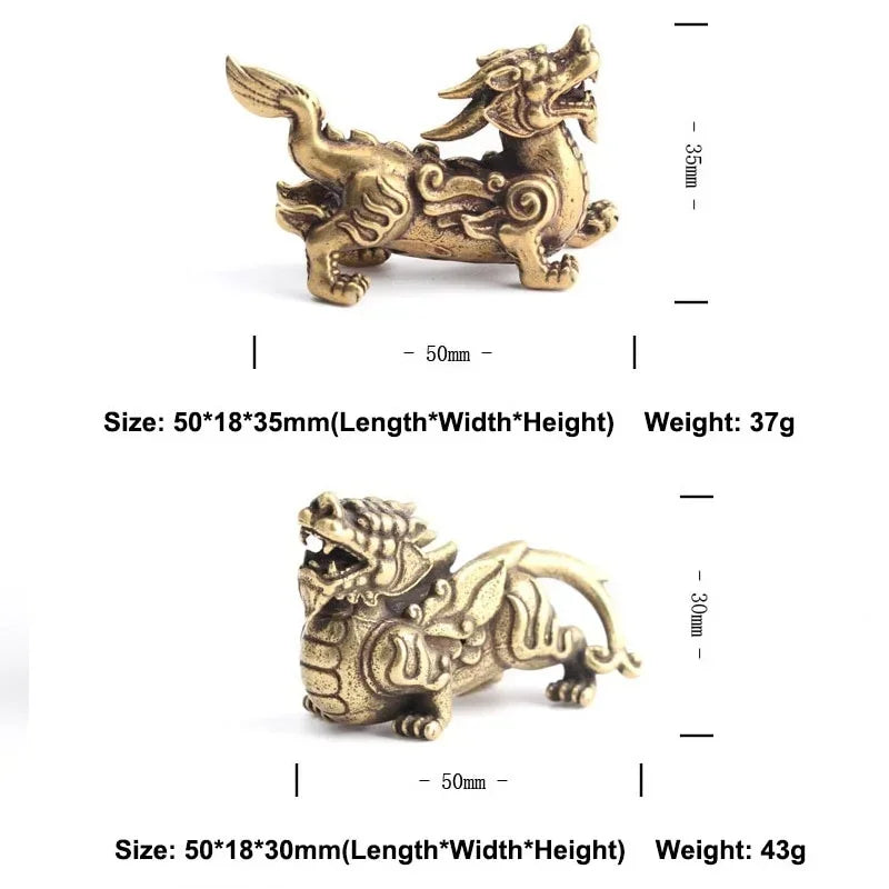 2pcs/Pair Copper Chinese Mythological Animals Home Decoration Dragon Head Oxtail Horseshoe Moose Deer Body Brass Decor Ornaments