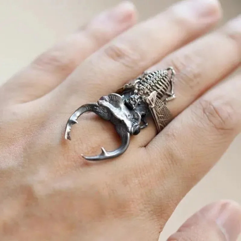Stainless steel ring punk puzzle deep mountain shovel armor handmade Kun beetle men's and women's rings Halloween gifts