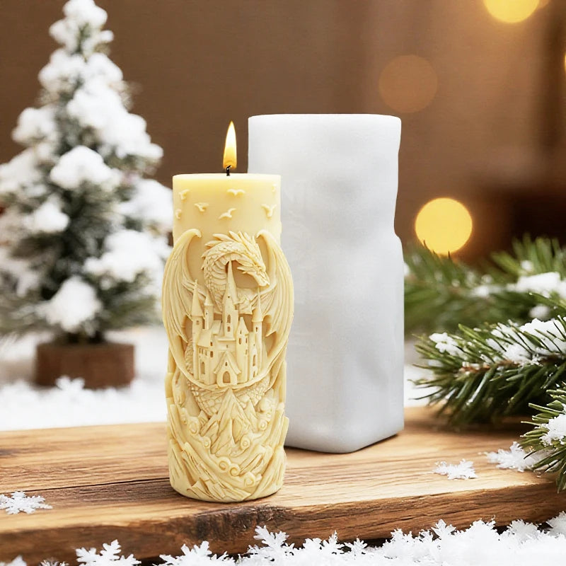【Dragon Castle 3D Embossed Candle Mold】Gothic Fantasy Dark Style Castle Dragon Carving Candle Mold Halloween Christmas Atmosphere Decoration Creative Gift