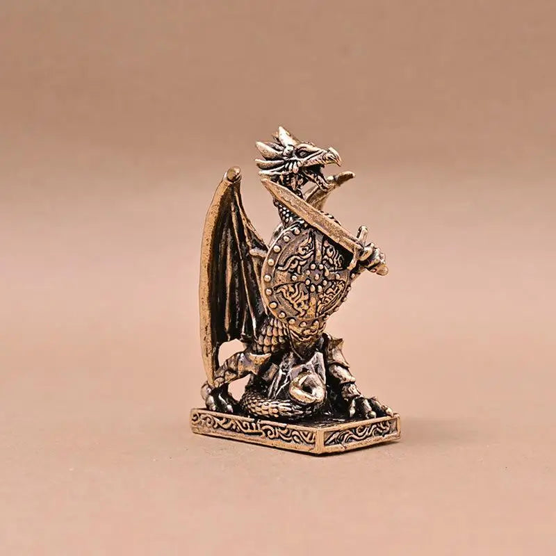 Brass Griffin Statue — European Mythology Dragon Warrior Desktop Decor