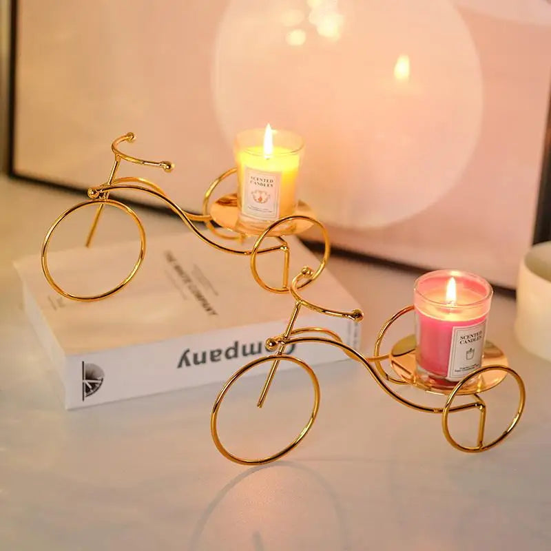 Elegant Golden Tricycle Candle Holder; Decoration for Candlelight Dinner, Romantic Home Accent