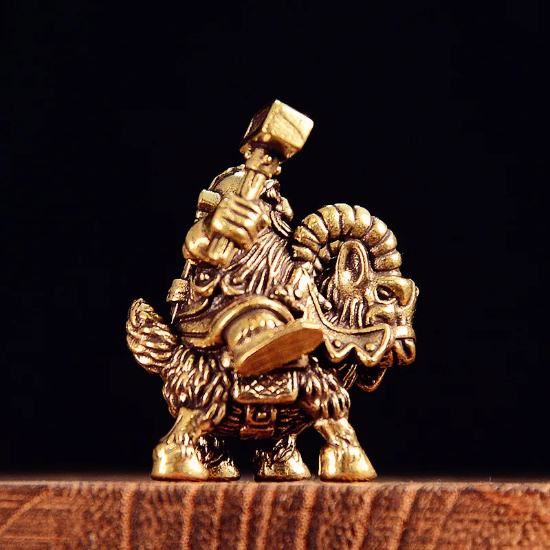 Brass Goat Dwarf Warrior Figurine — Retro Fantasy Miniature Desktop Decor