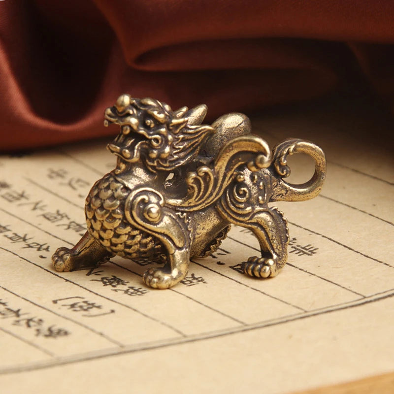 Kirin Feng Shui Ornament Pure Copper Unicorn Pendant Statue Figurine Kylinsculpture Wealth Brass Decor Chinese Pi Ornament