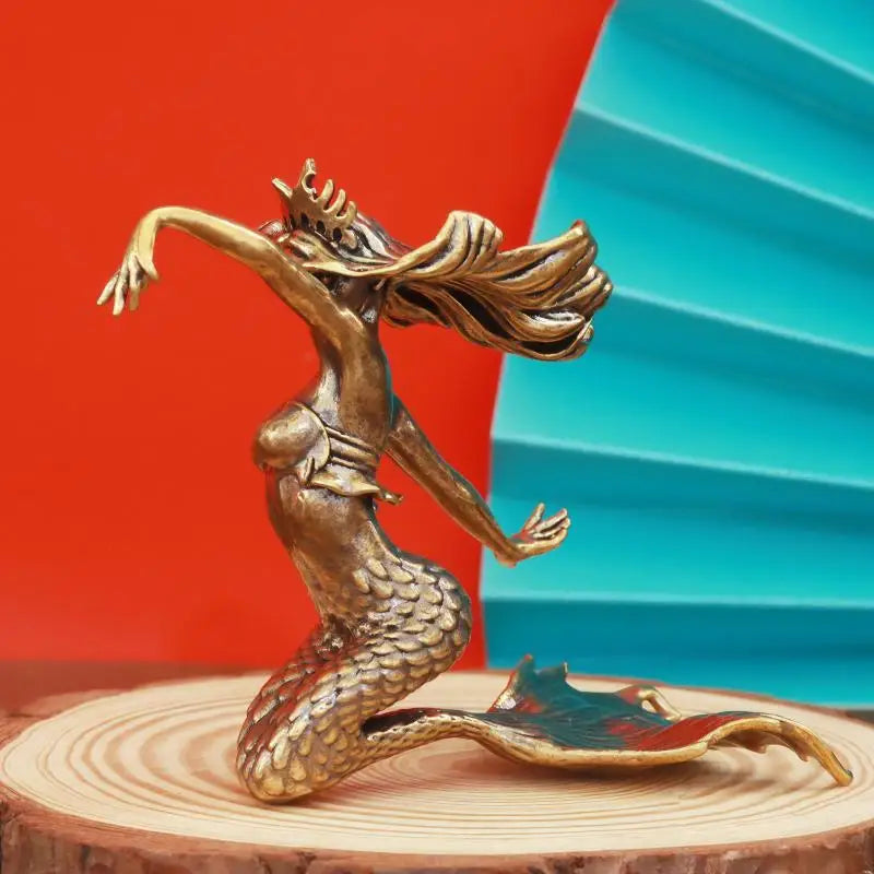 Brass Mermaid Figurine — Nautical Fantasy Desk & Shelf Decor