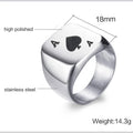 Poker Spades A Ring for Men Boys,Stainless Steel Stamp Ring Chunky Ring,Poker Enthusiast Jewelry Gifts