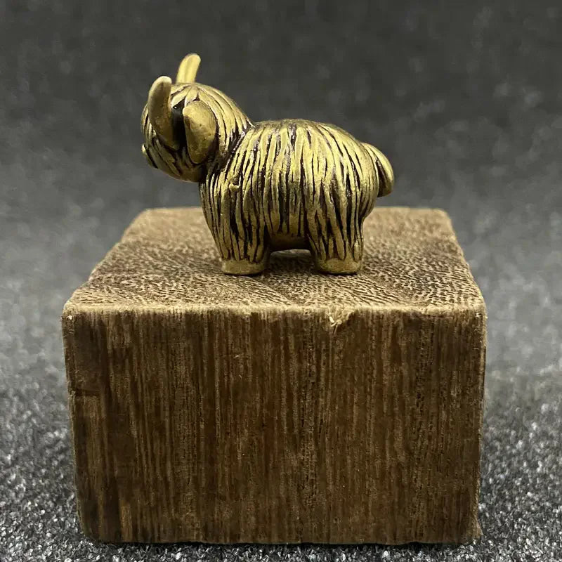Mini Copper Highland Cow Figurine — Vintage Desk Ornament