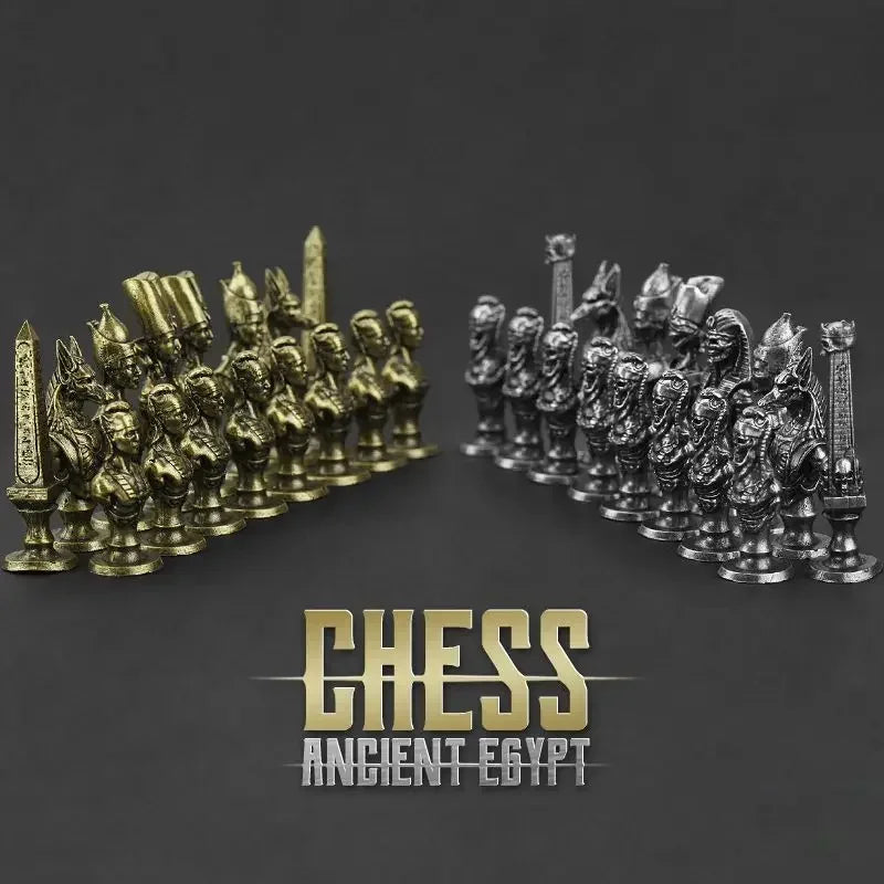 Brass Mini Figurine Creative Chess Miniatures Ancient Egypt King Queen Knight Rook and Pawn Character Sculpture Decoration Craft