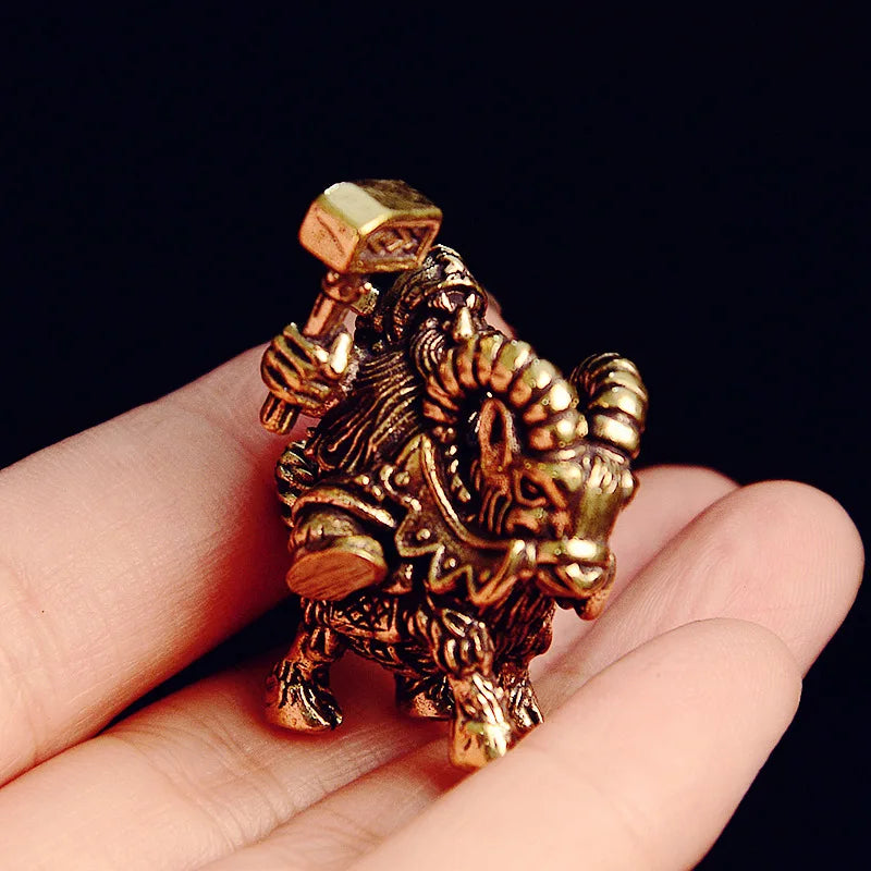 Brass Goat Dwarf Warrior Figurine — Retro Fantasy Miniature Desktop Decor