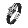 Viking Sword Leather Bracelet — Braided Norse Pagan Wristband for Men