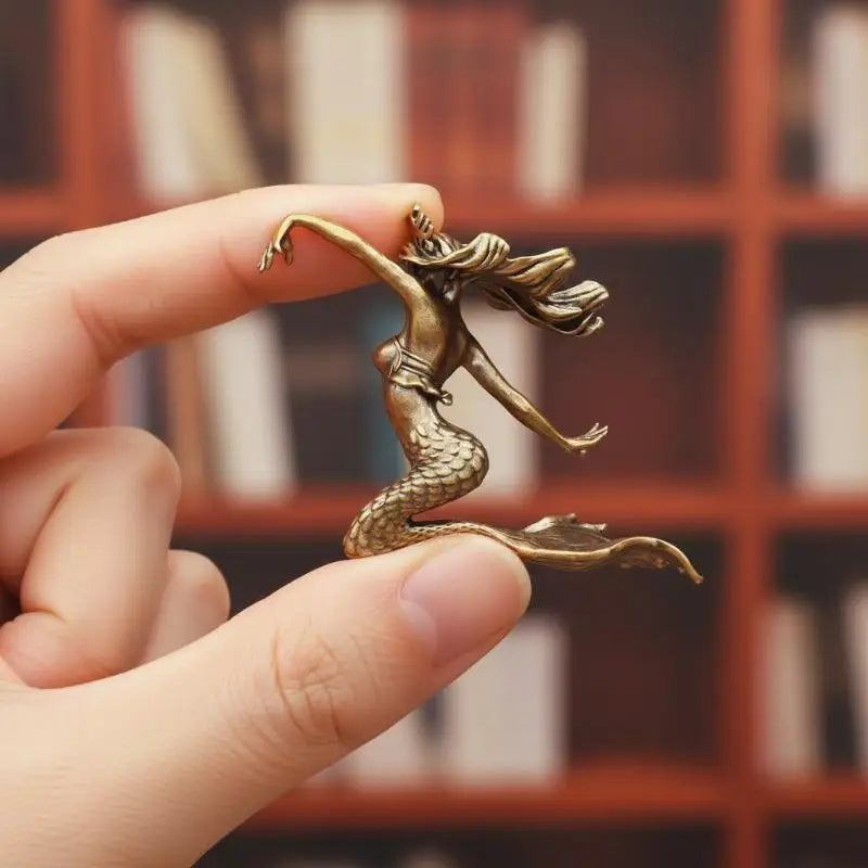 Brass Mermaid Figurine — Nautical Fantasy Desk & Shelf Decor