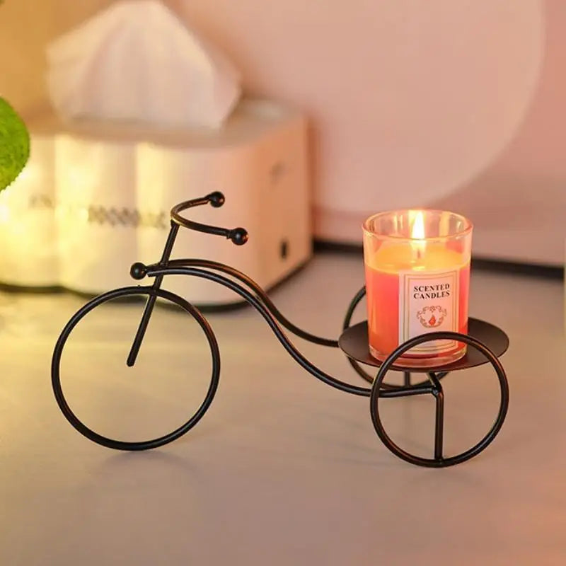 Elegant Golden Tricycle Candle Holder; Decoration for Candlelight Dinner, Romantic Home Accent
