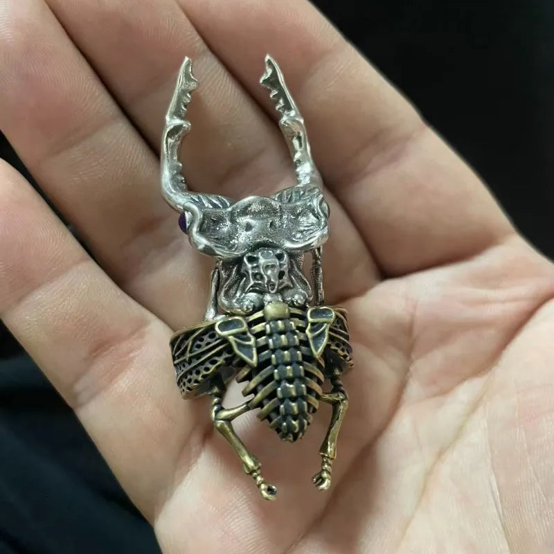 Stainless steel ring punk puzzle deep mountain shovel armor handmade Kun beetle men's and women's rings Halloween gifts