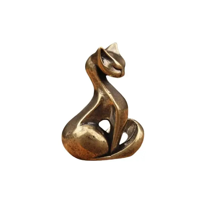 Brass Cat Figurine — Vintage Sculpture Desktop & Home Decor Ornament