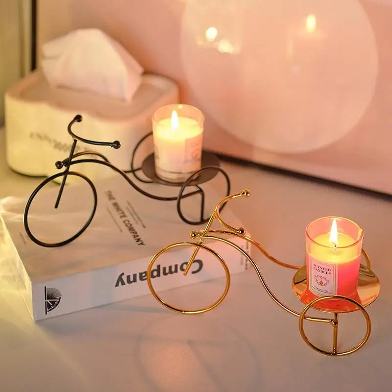 Elegant Golden Tricycle Candle Holder; Decoration for Candlelight Dinner, Romantic Home Accent
