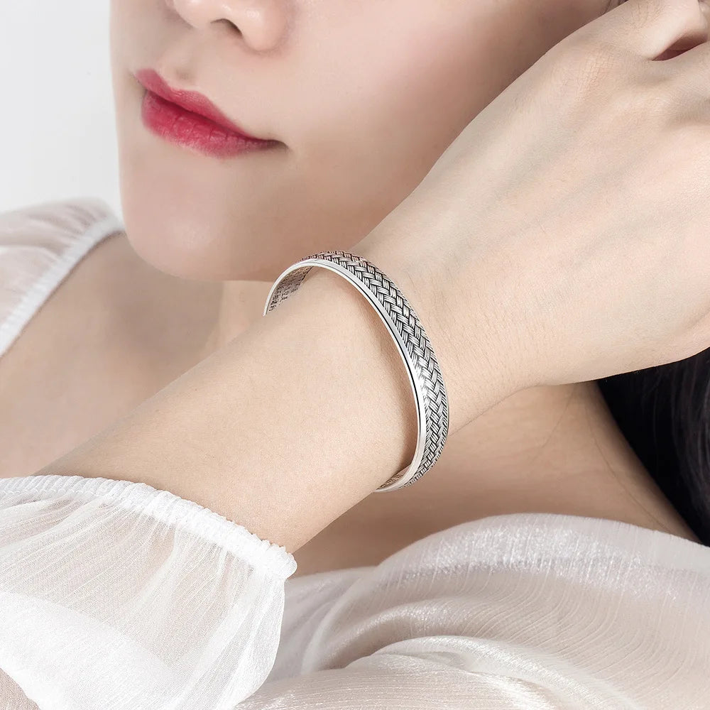 Sterling Silver Woven Bracelet — Handcrafted Adjustable Retro Jewelry
