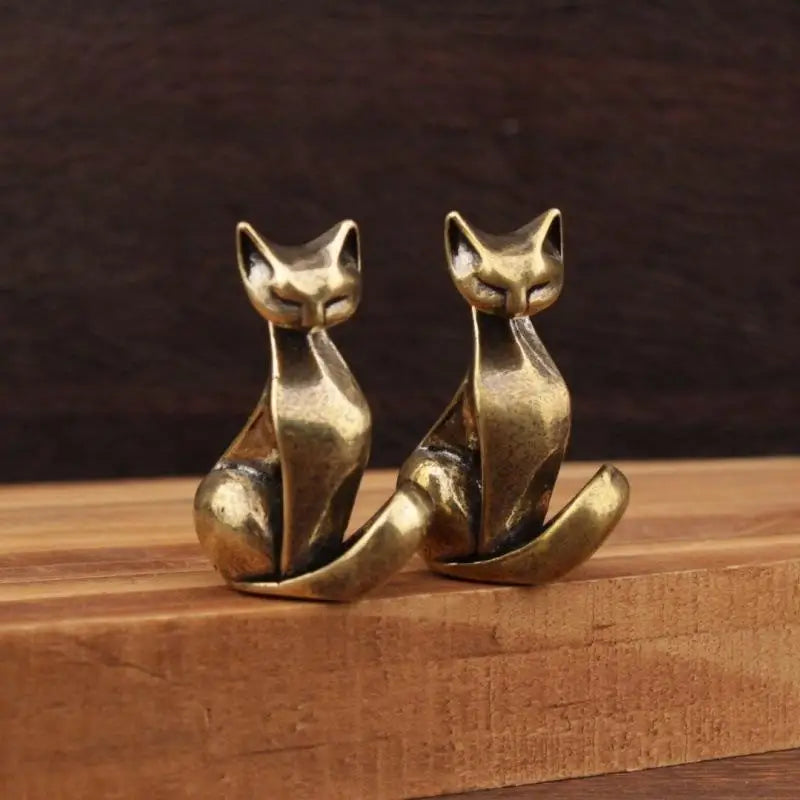 Brass Cat Figurine — Vintage Sculpture Desktop & Home Decor Ornament