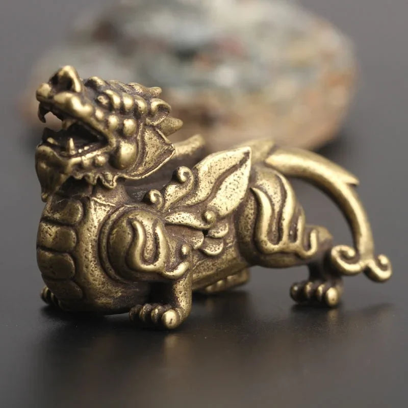 2pcs/Pair Copper Chinese Mythological Animals Home Decoration Dragon Head Oxtail Horseshoe Moose Deer Body Brass Decor Ornaments