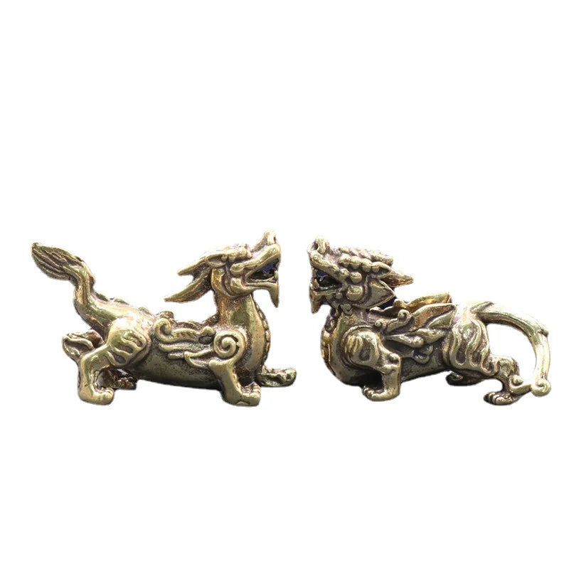 2pcs/Pair Copper Chinese Mythological Animals Home Decoration Dragon head Oxtail Horseshoe Moose Deer Body Brass Decor Ornaments