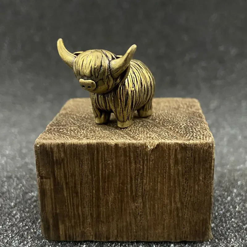 Mini Copper Highland Cow Figurine — Vintage Desk Ornament
