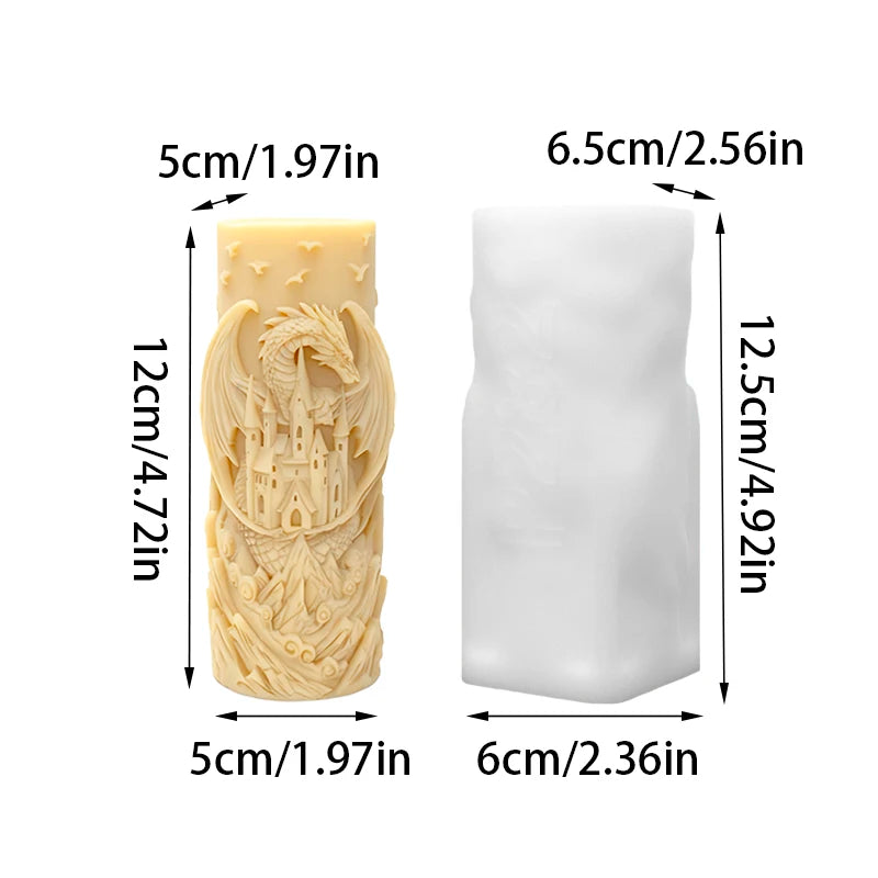 【Dragon Castle 3D Embossed Candle Mold】Gothic Fantasy Dark Style Castle Dragon Carving Candle Mold Halloween Christmas Atmosphere Decoration Creative Gift