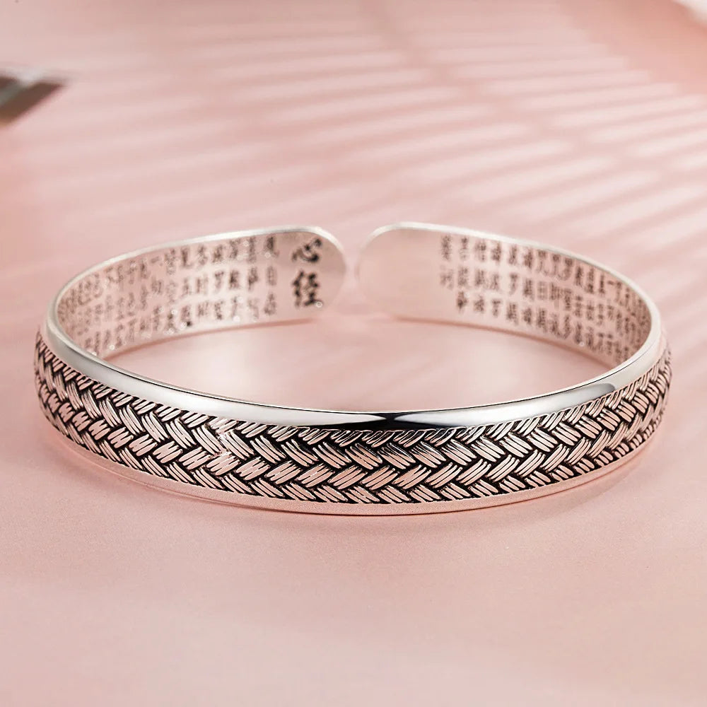 Sterling Silver Woven Bracelet — Handcrafted Adjustable Retro Jewelry