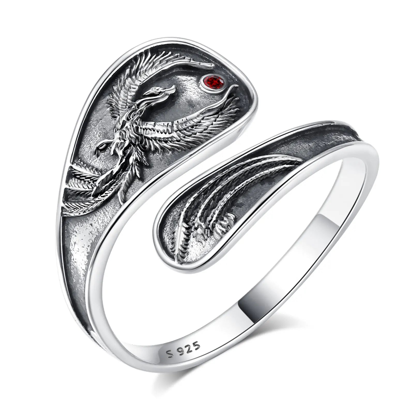Eudora 925 Sterling Silver Phoenix Adjustable Ring Vintage Sun Phoenix Spoon Ring Personality Jewelry Holiday Gift for Women Man