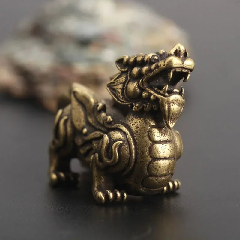 2pcs/Pair Copper Chinese Mythological Animals Home Decoration Dragon Head Oxtail Horseshoe Moose Deer Body Brass Decor Ornaments