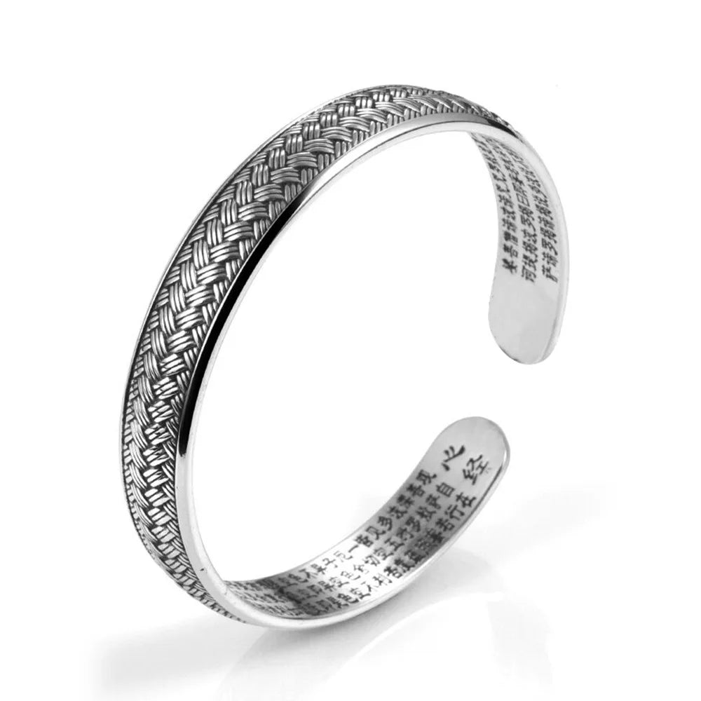 Sterling Silver Woven Bracelet — Handcrafted Adjustable Retro Jewelry