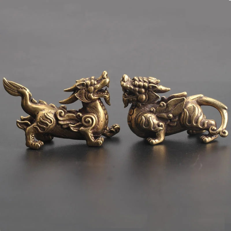 2pcs/Pair Copper Chinese Mythological Animals Home Decoration Dragon Head Oxtail Horseshoe Moose Deer Body Brass Decor Ornaments