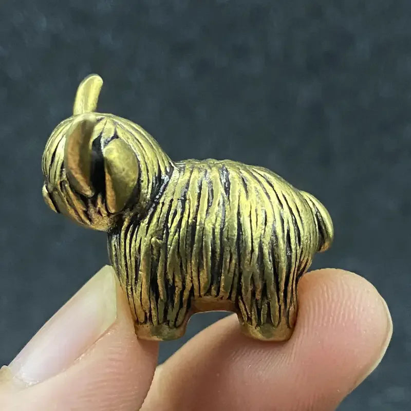 Mini Copper Highland Cow Figurine — Vintage Desk Ornament