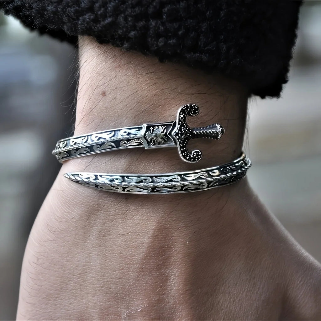Eagle Carved Cuff Bangle — Adjustable Vintage Brass Wrap Bracelet