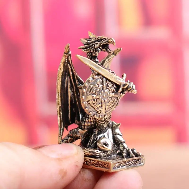 Brass Griffin Statue — European Mythology Dragon Warrior Desktop Decor