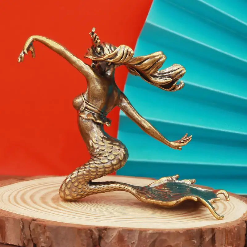 Brass Mermaid Figurine — Nautical Fantasy Desk & Shelf Decor