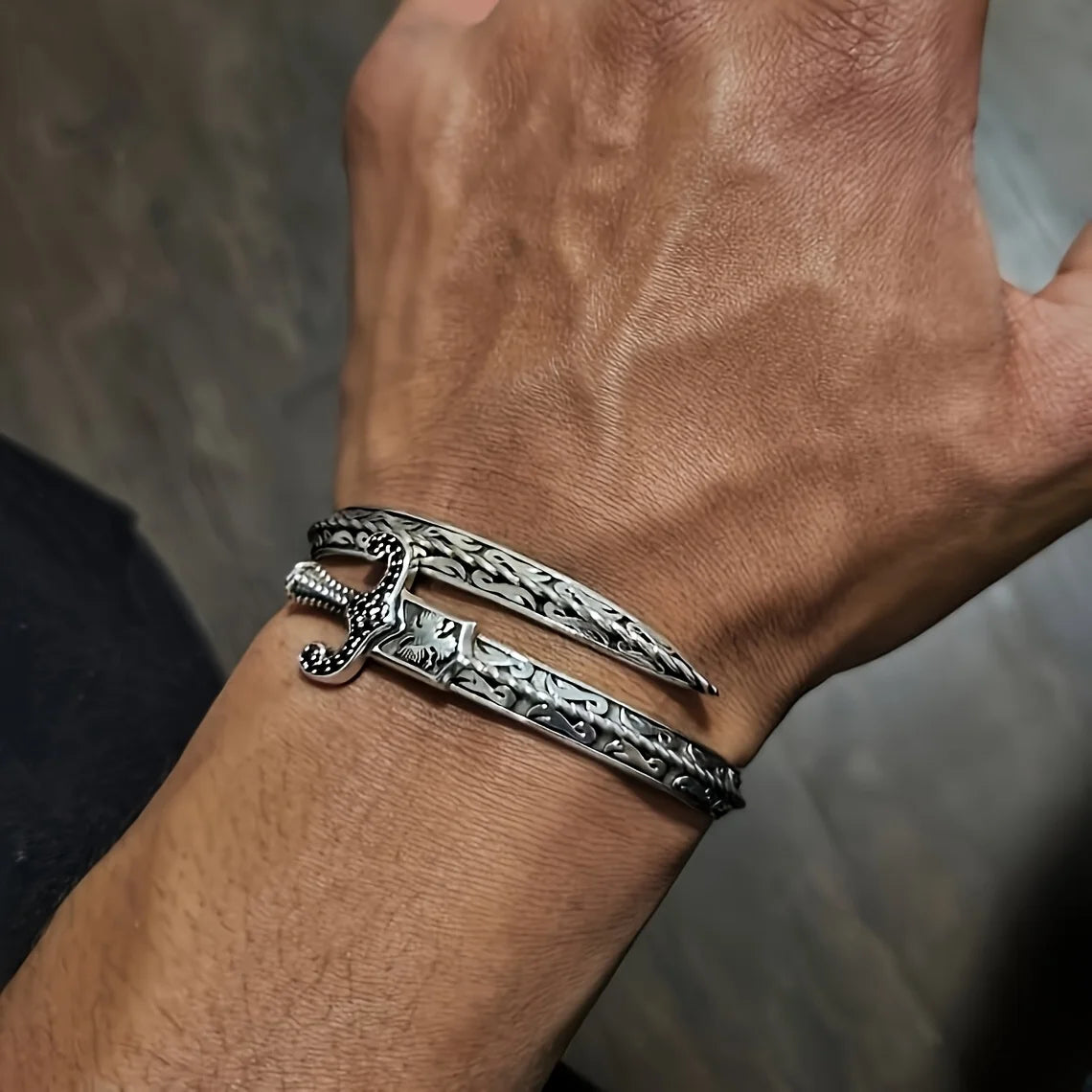 Eagle Carved Cuff Bangle — Adjustable Vintage Brass Wrap Bracelet