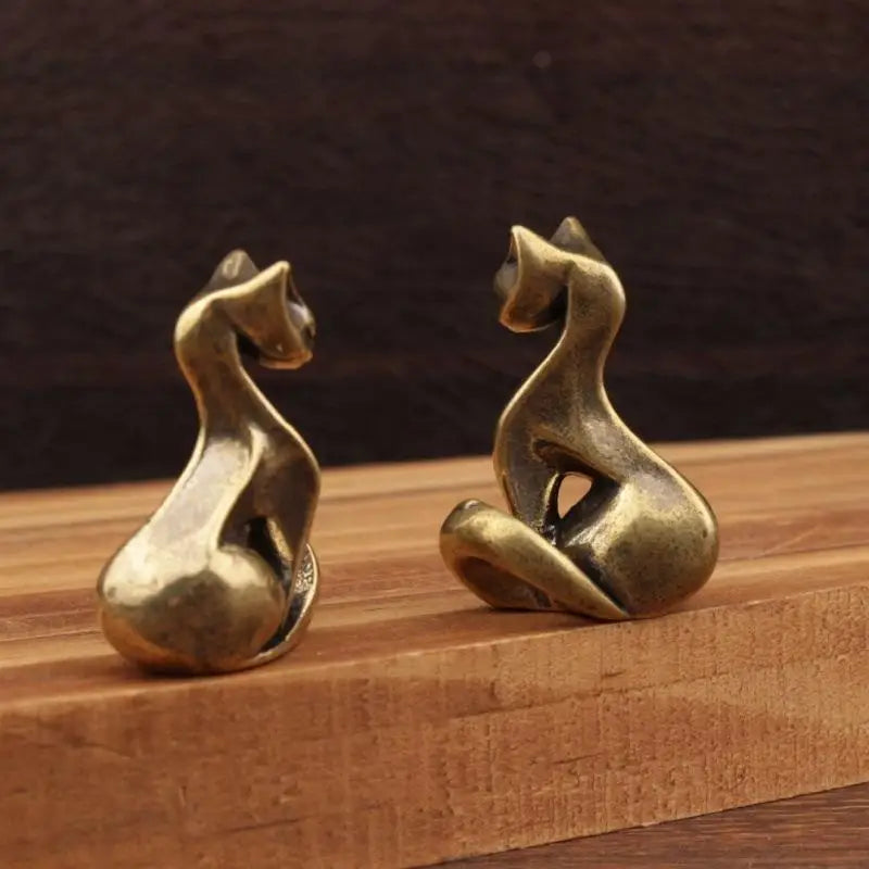 Brass Cat Figurine — Vintage Sculpture Desktop & Home Decor Ornament