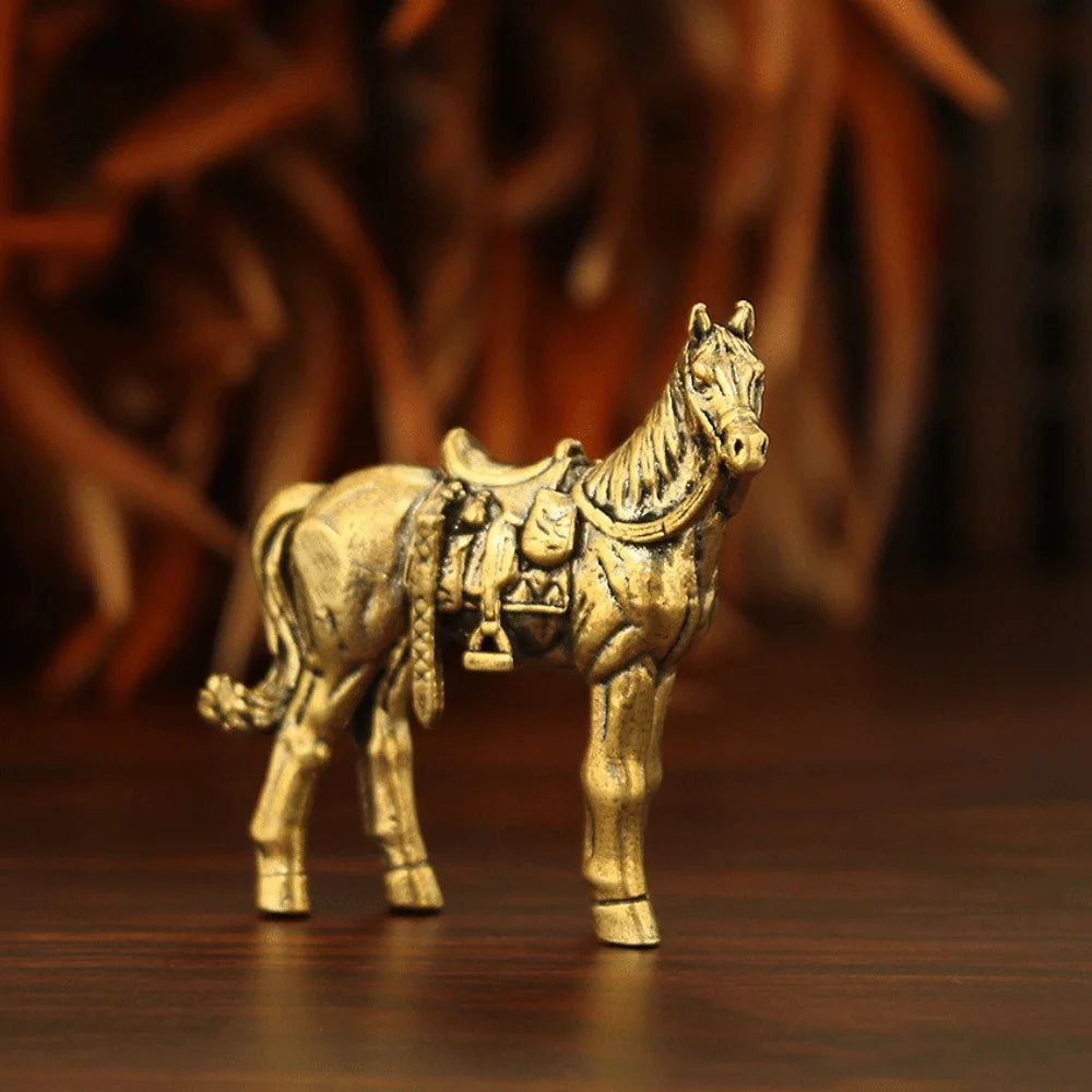 Brass Horse Figurine — Handmade Bronze Miniature Collectible Home Decor
