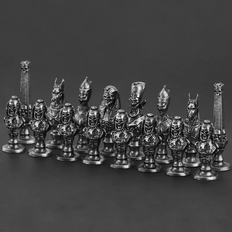 Brass Mini Figurine Creative Chess Miniatures Ancient Egypt King Queen Knight Rook and Pawn Character Sculpture Decoration Craft