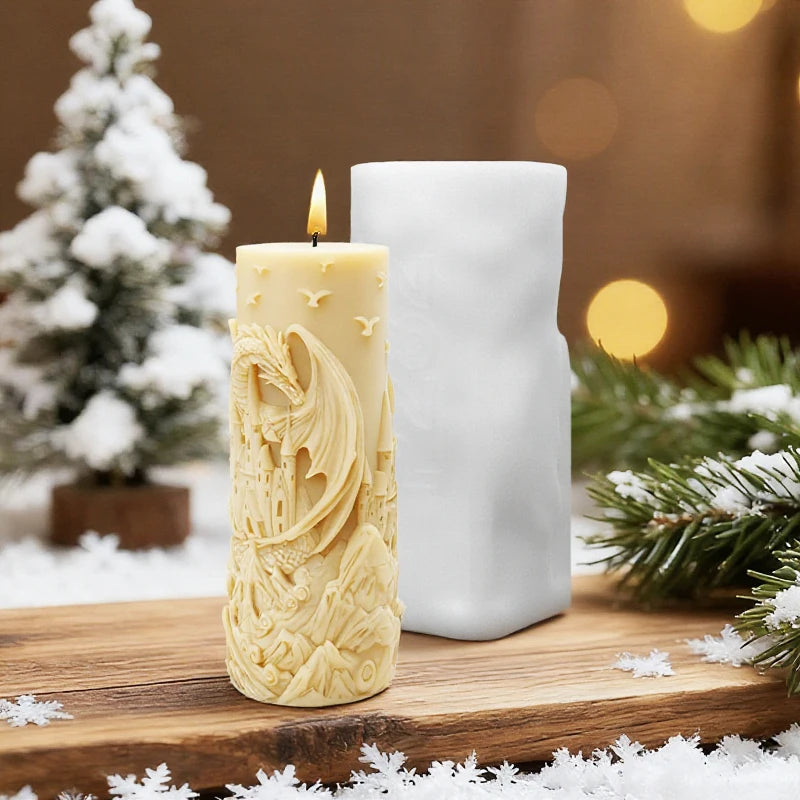 【Dragon Castle 3D Embossed Candle Mold】Gothic Fantasy Dark Style Castle Dragon Carving Candle Mold Halloween Christmas Atmosphere Decoration Creative Gift