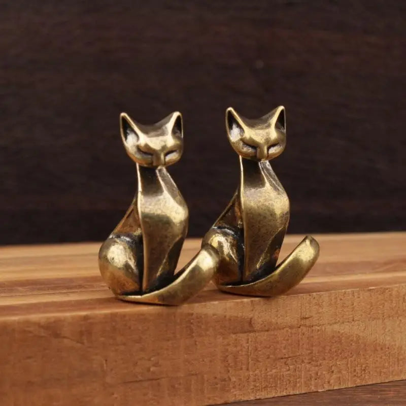 Brass Cat Figurine — Vintage Sculpture Desktop & Home Decor Ornament