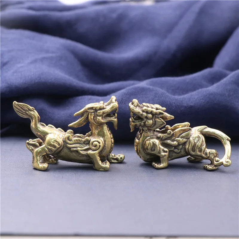 2pcs/Pair Copper Chinese Mythological Animals Home Decoration Dragon head Oxtail Horseshoe Moose Deer Body Brass Decor Ornaments