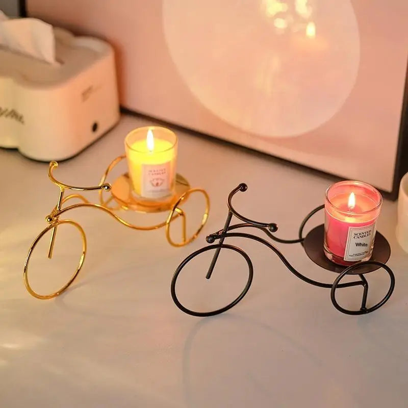 Elegant Golden Tricycle Candle Holder; Decoration for Candlelight Dinner, Romantic Home Accent