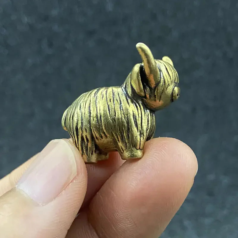 Mini Copper Highland Cow Figurine — Vintage Desk Ornament