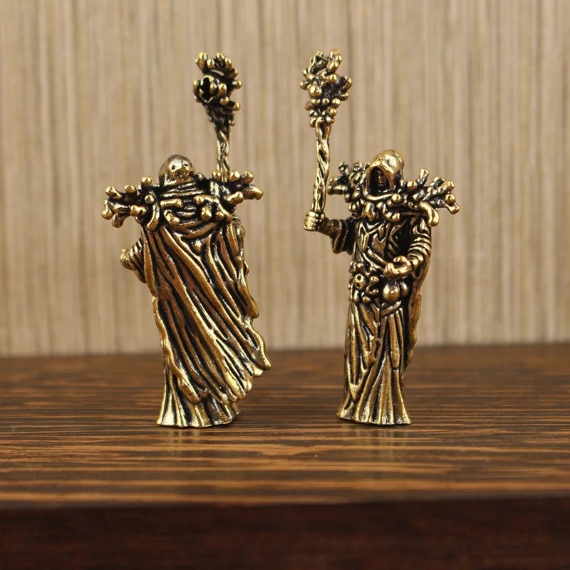 Brass Wizard Figurine — Mystic Mage Desk & Shelf Decor
