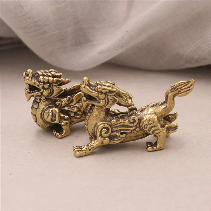 2pcs/Pair Copper Chinese Mythological Animals Home Decoration Dragon head Oxtail Horseshoe Moose Deer Body Brass Decor Ornaments