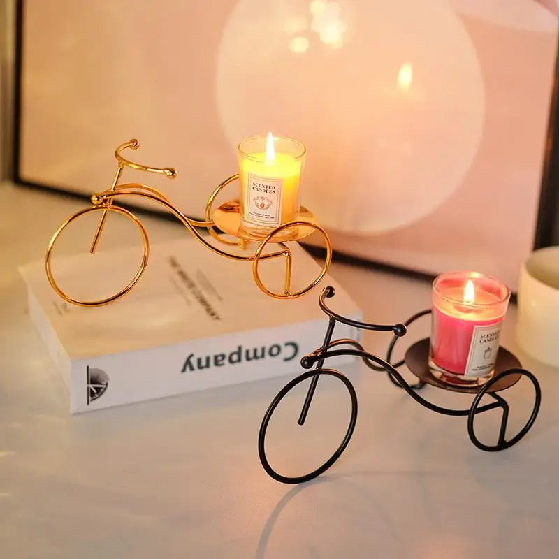 Elegant Golden Tricycle Candle Holder; Decoration for Candlelight Dinner, Romantic Home Accent