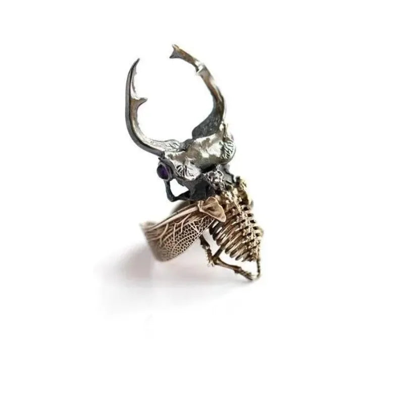 Stainless steel ring punk puzzle deep mountain shovel armor handmade Kun beetle men's and women's rings Halloween gifts