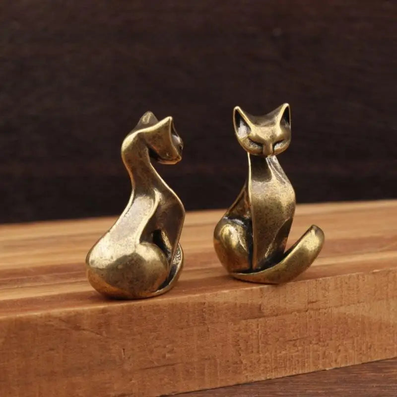 Brass Cat Figurine — Vintage Sculpture Desktop & Home Decor Ornament