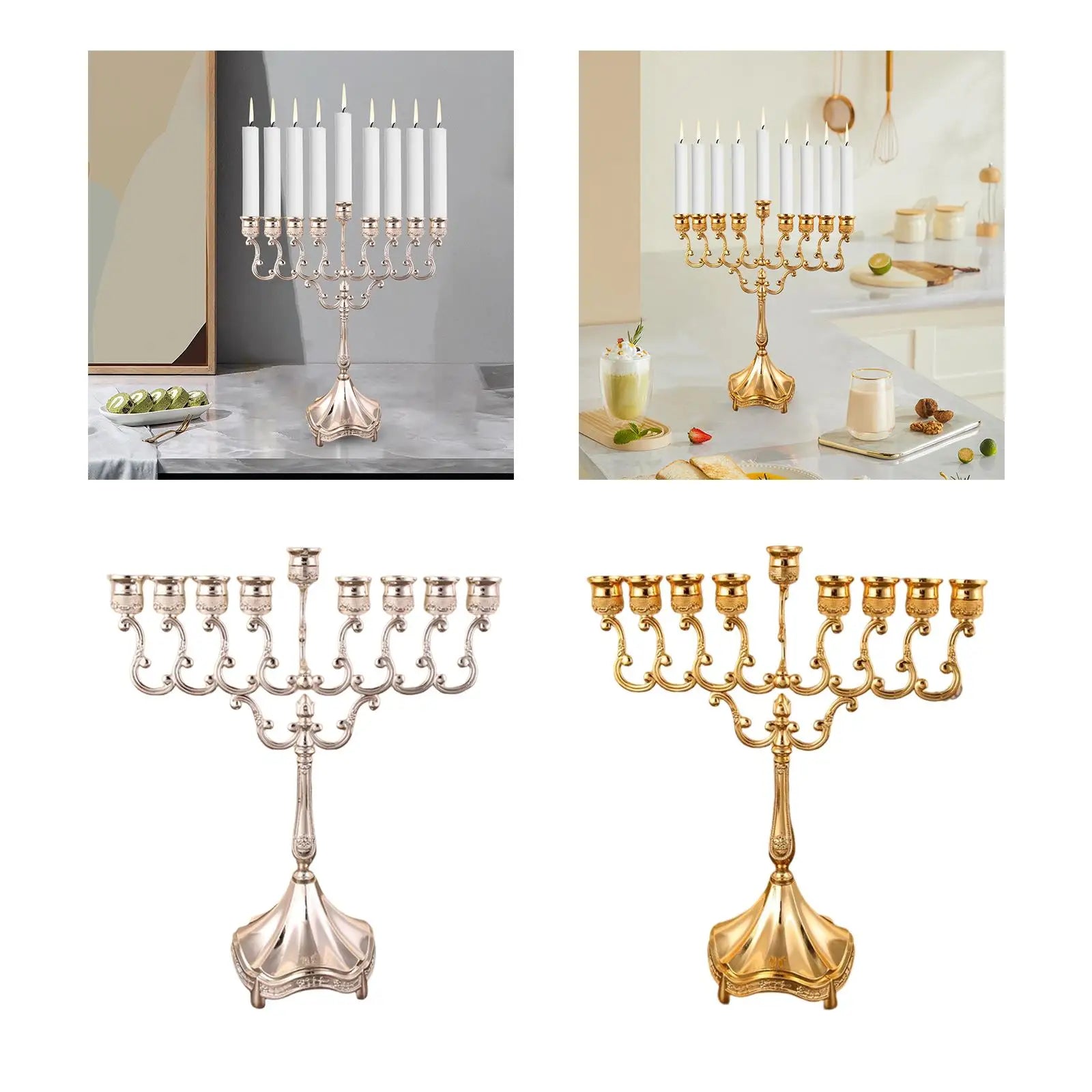 Hanukkah Menorah Candle Stands Tabletop 9 Branches Candle Holder for Christmas Exquisite Candlestick Table Home Decor